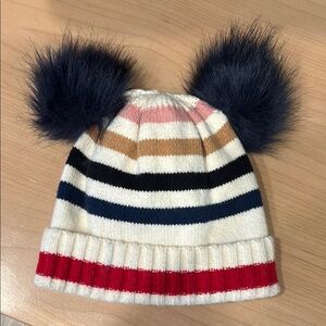 GAP White and Blue Pom-Pom Hat Beanie